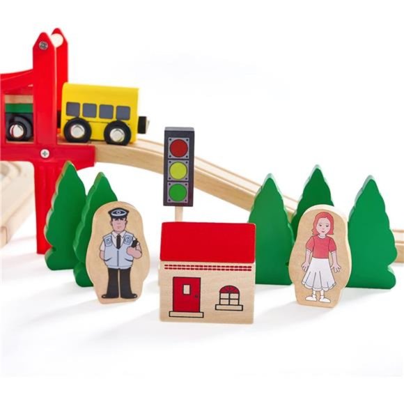 Wooden Train Set for Toddler - 39 Pcs- with Wooden Tracks fits Thomas, fits Brio - Picture 4 of 7